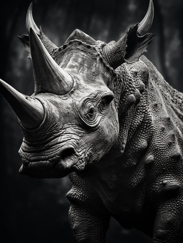 Black And White Photograph Of A Triceratops 1