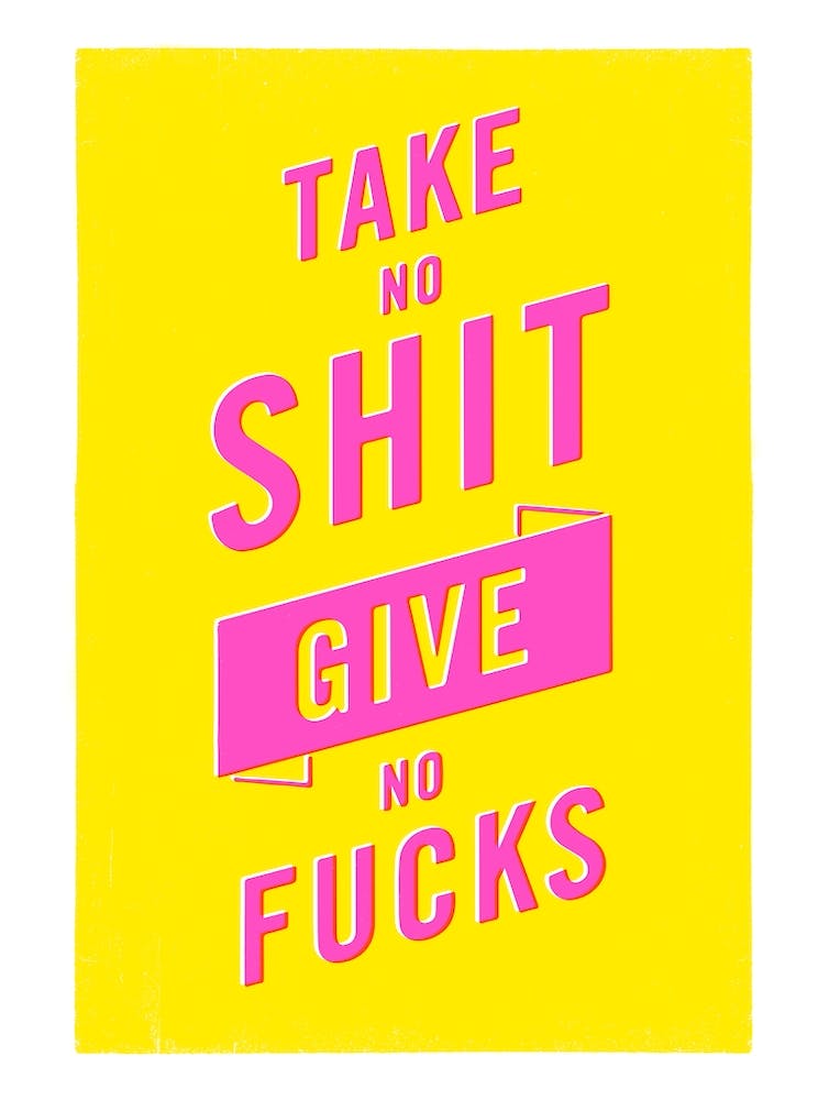 Take No Shit Give No Fucks in bright pink on yellow
