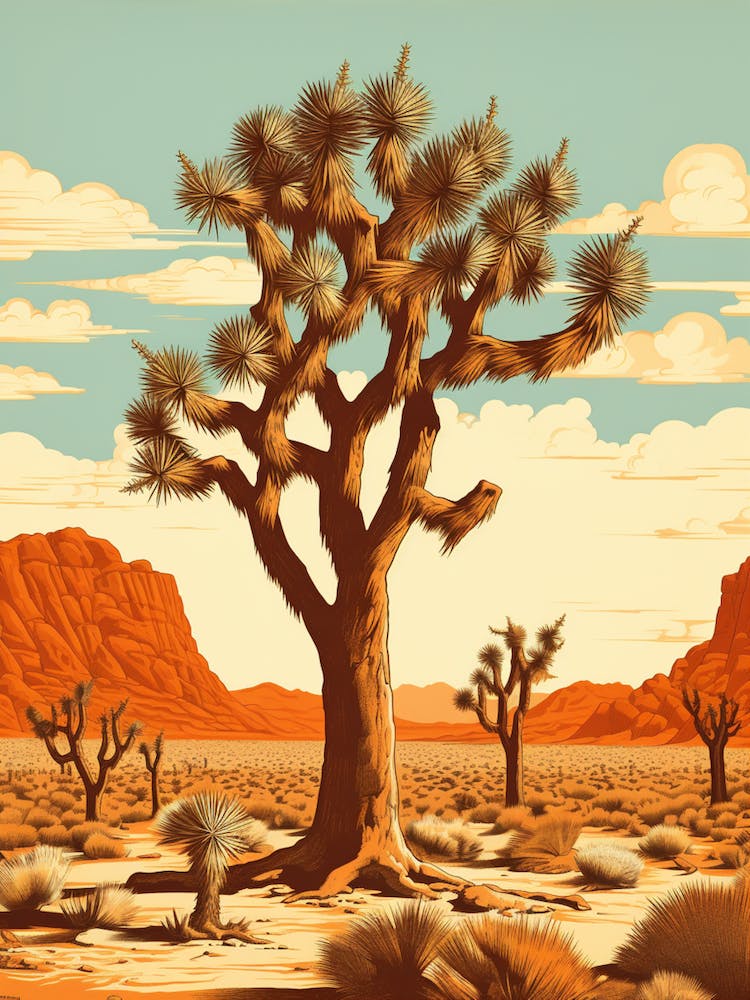 Retro Illustration Of A Joshua Tree By Desert Spring 3