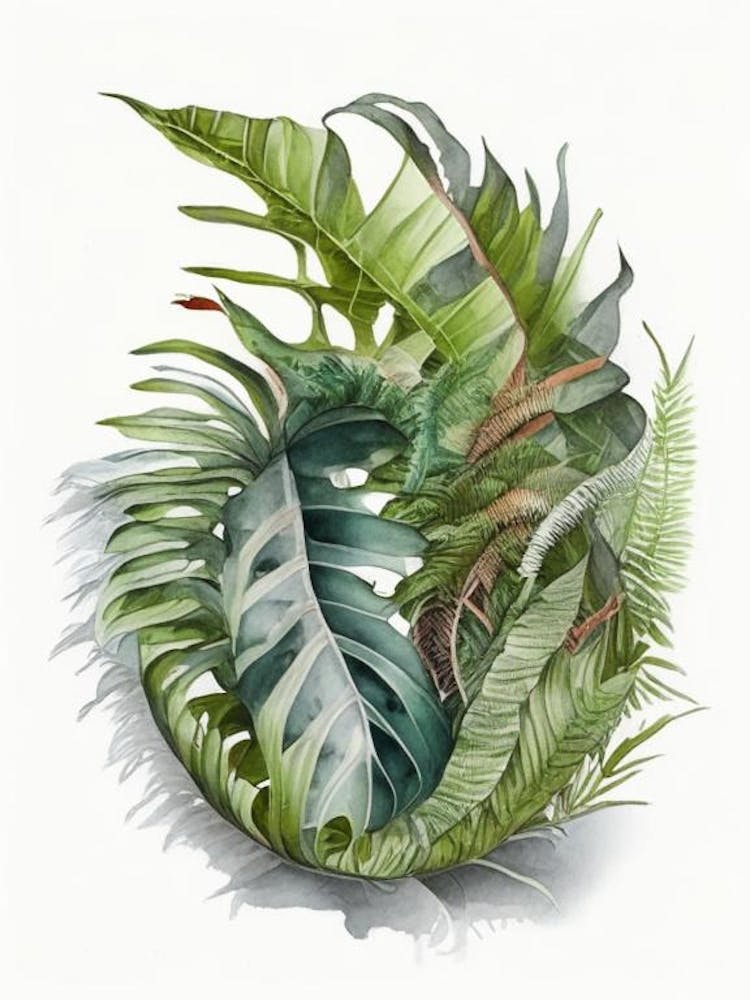 Climbing Bird S Nest Fern Watercolour