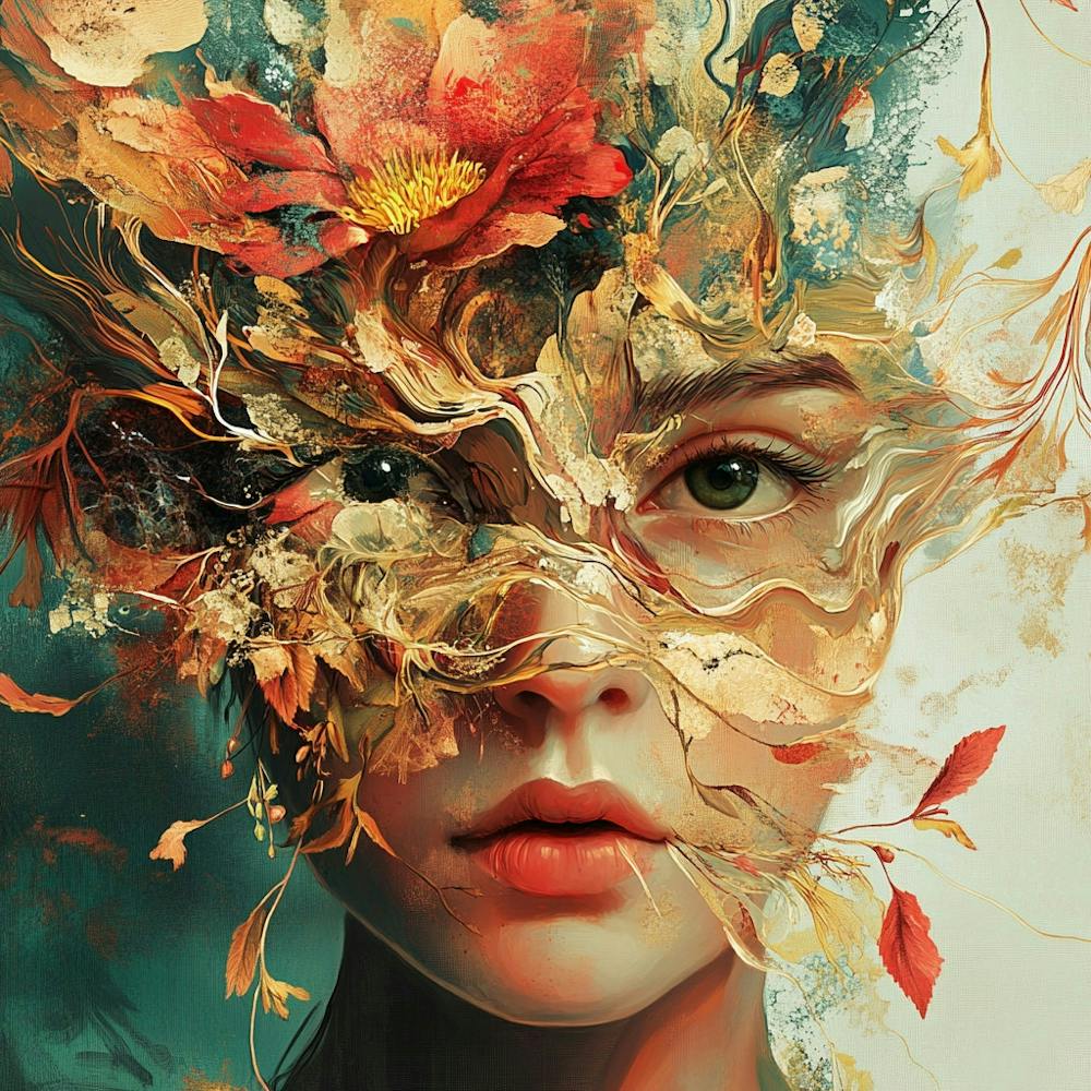 Woman With Flowers On Her Face