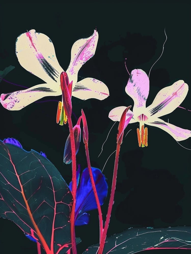 Neon Flowers On Black Cyclamen 3