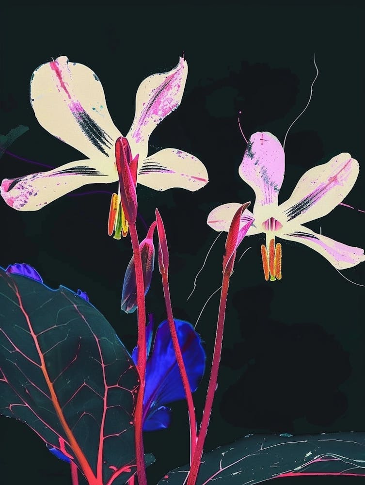 Neon Flowers On Black Cyclamen 3