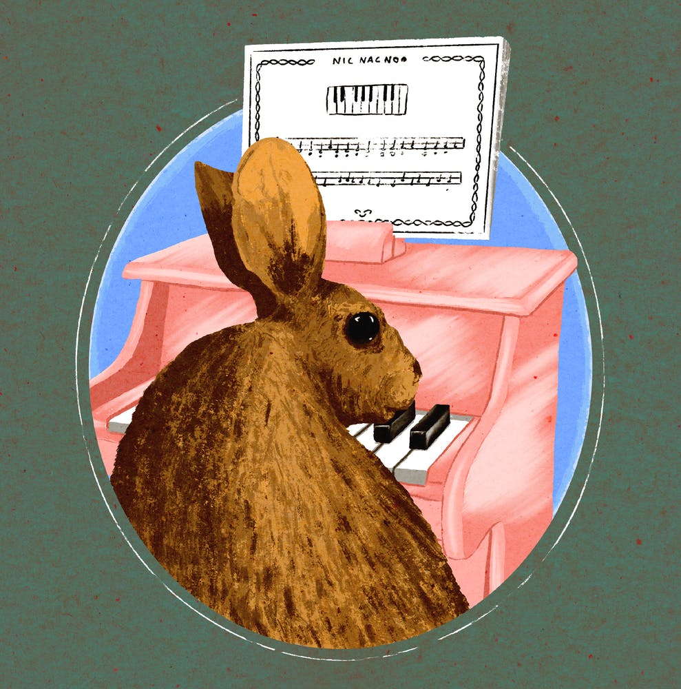 Bunny and piano, rabbit, music, illustration, wall art