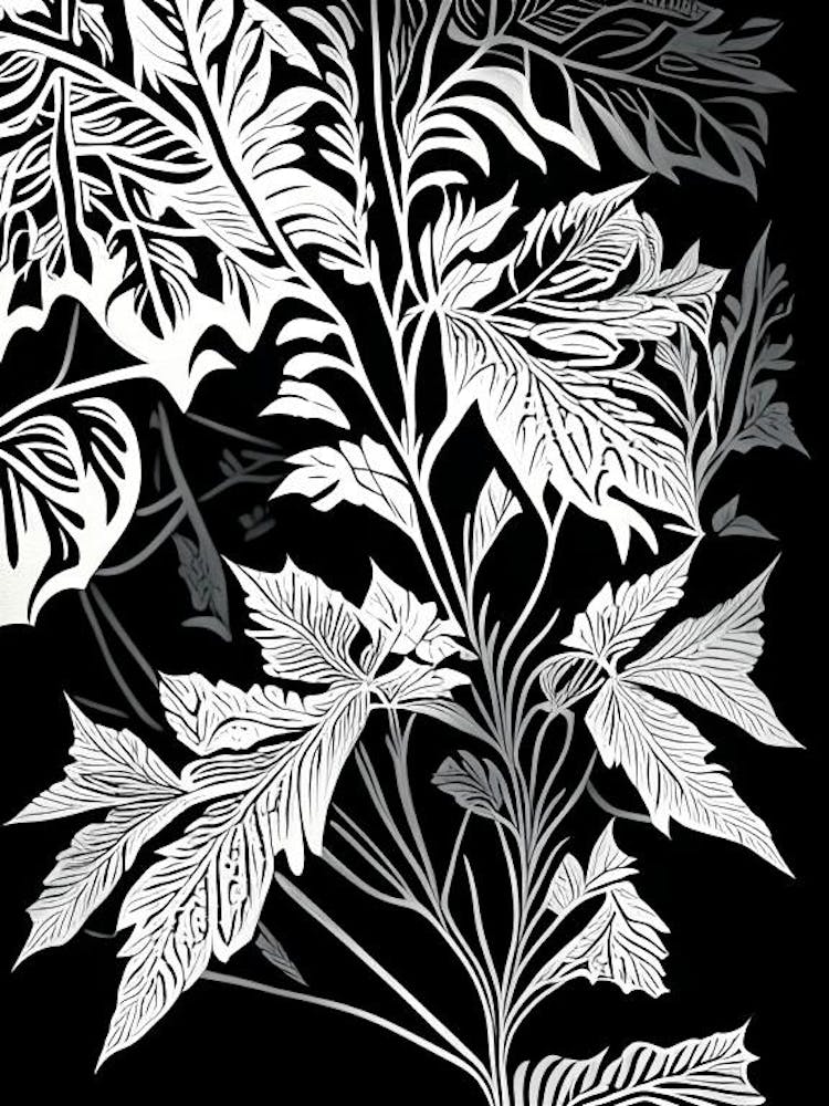 Lovage Leaf Linocut 2