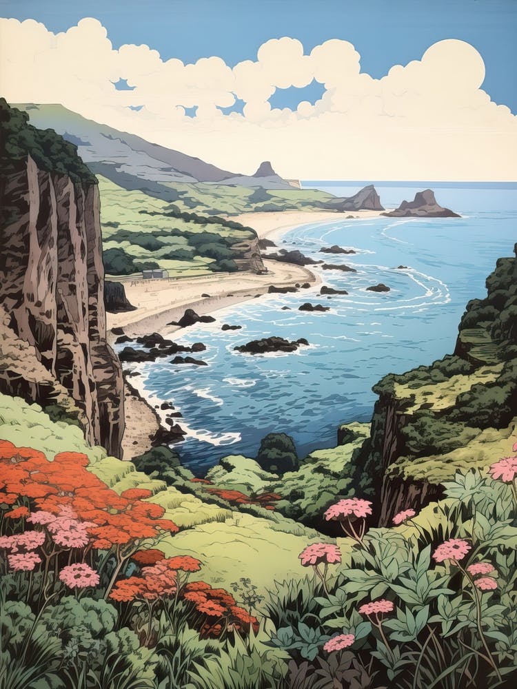 Aogashima Island In Tokyo, Ukiyo E Drawing 1