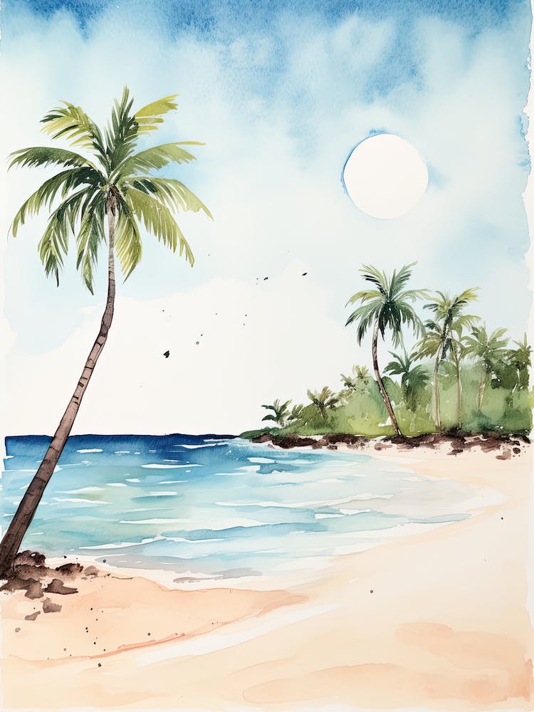 Watercolour Of Flamenco Beach   Culebra Puerto Rico 2