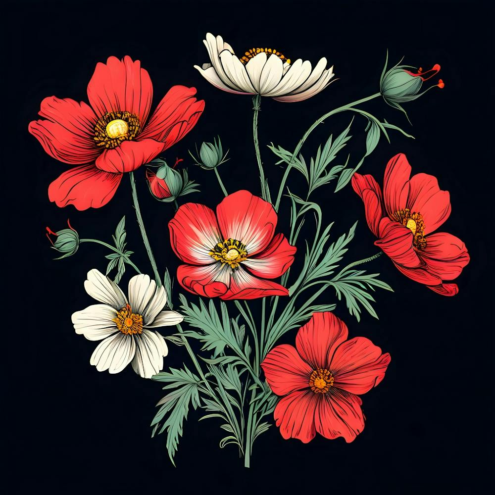 Red And White Poppies