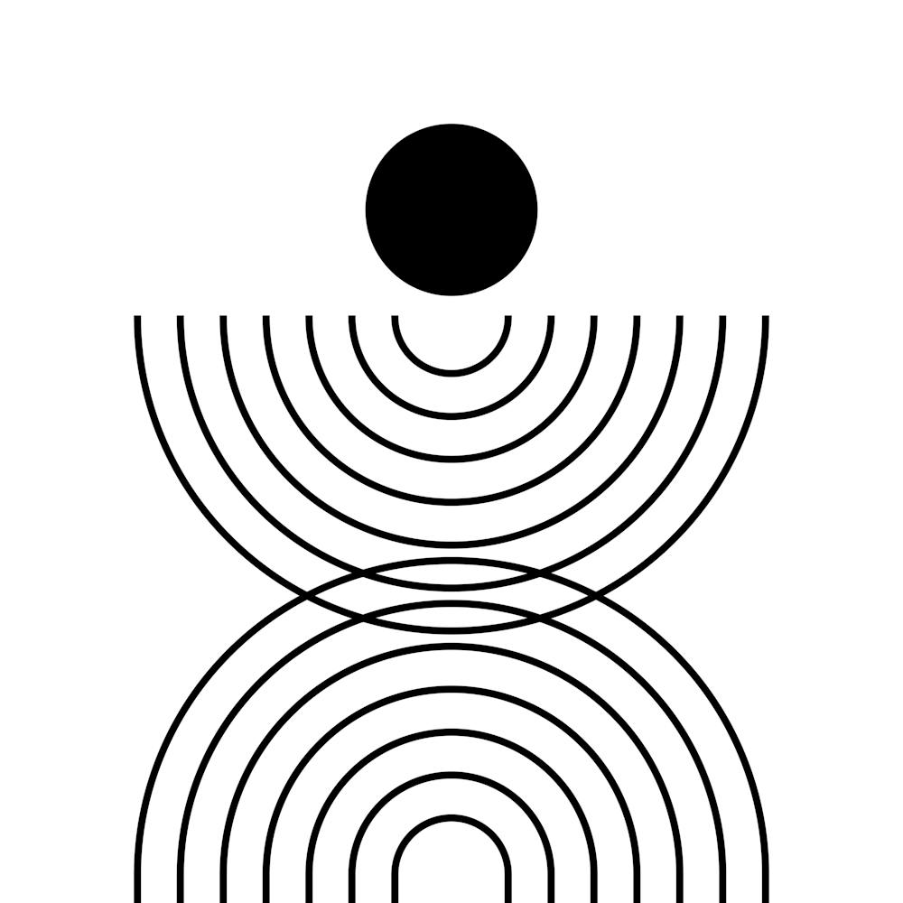 Midcentury Modern Rainbow Arch Sun Abstract A5 In Black White Monochrome 02