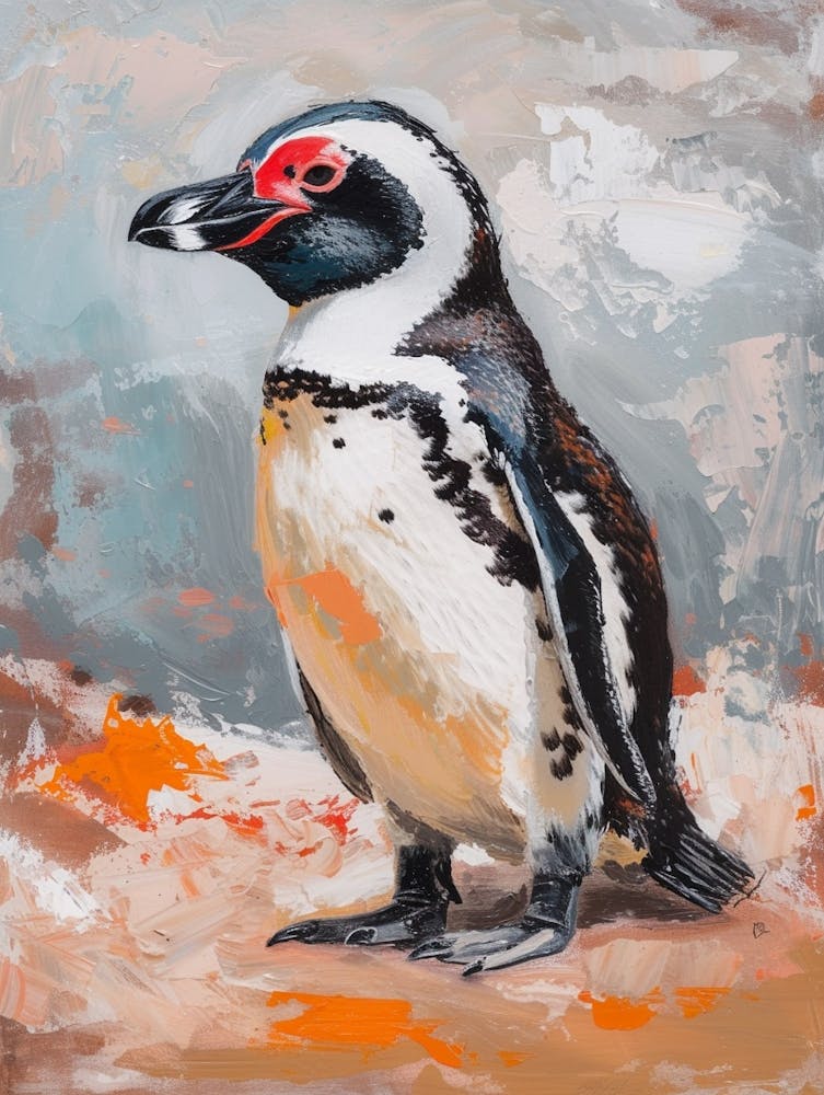 African Penguin Bartolom Island Oil Painting 4