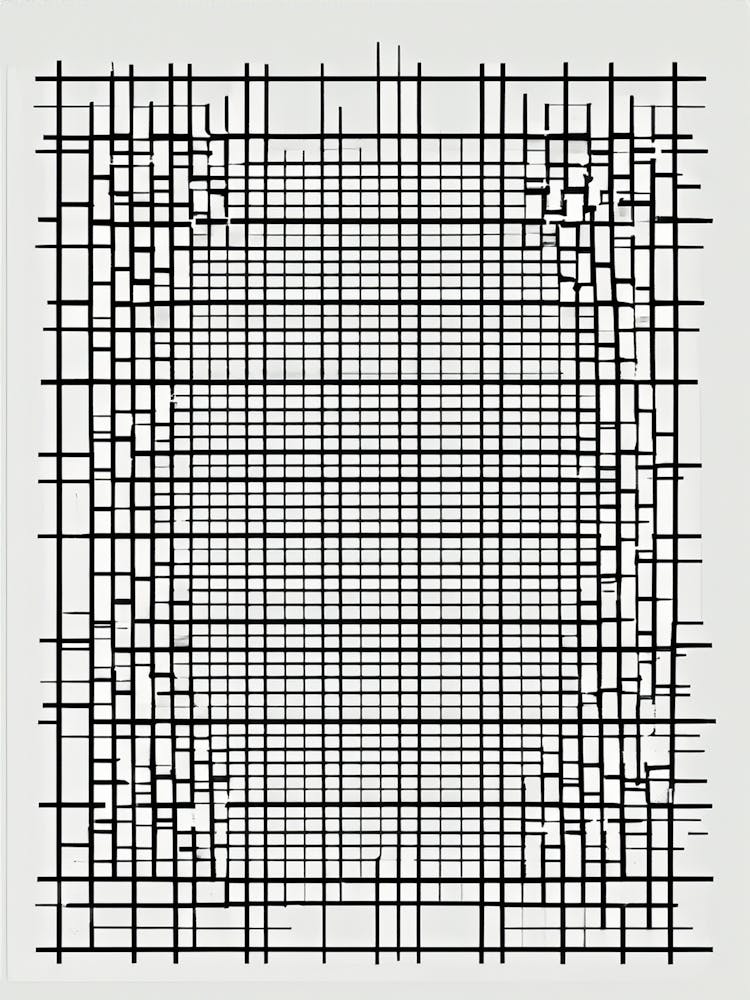 Abstract Minimalist Grid with Broken Lines - Black and White Design