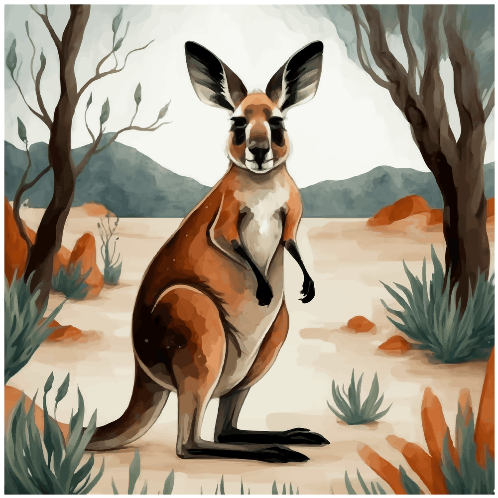 Kangaroo Wilderness Adventure Watercolor