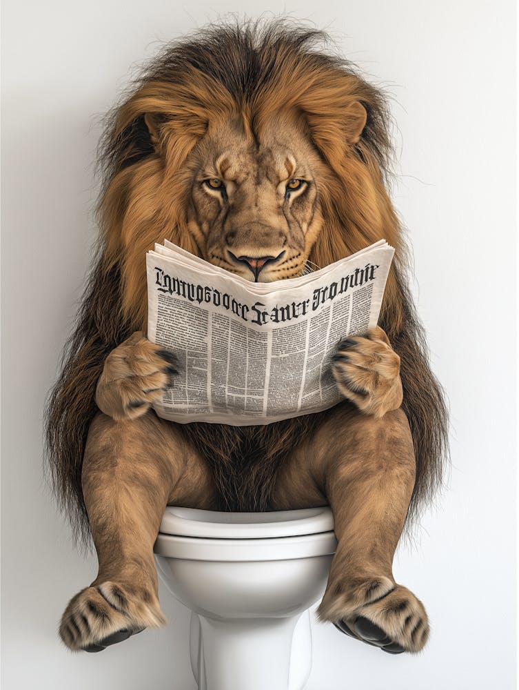 Lion On The Toilet Print Bathroom Print Lion Lover Gift Funny Bathroom