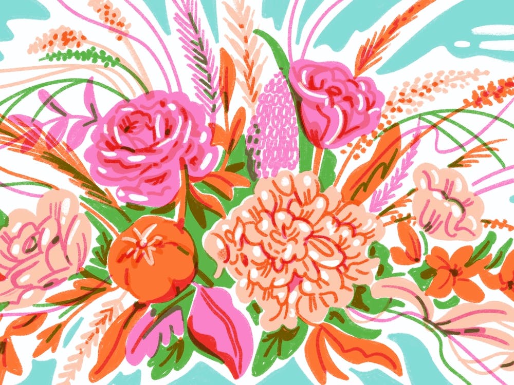 Pastel Vintage Floral Arrangement In Bright Colors