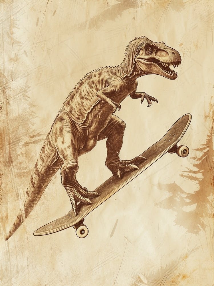 Vintage Pachycephalosaurus Dinosaur On A Skateboard 2