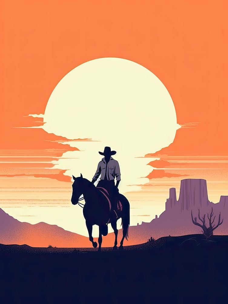 Cowboy On Horseback At Sunset