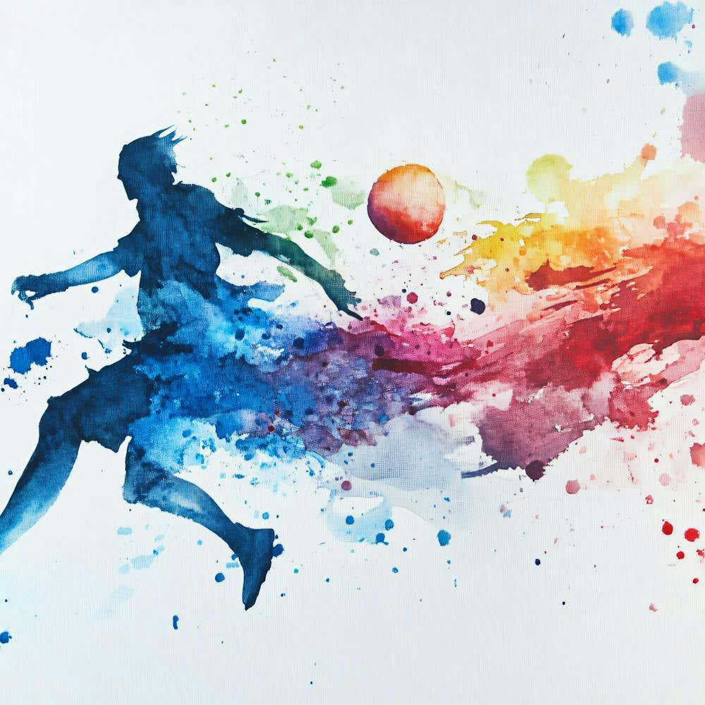Soccer Player Kicking A Ball Watercolor Illustration