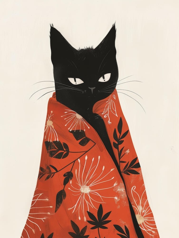 Black Cat In Red Scarf