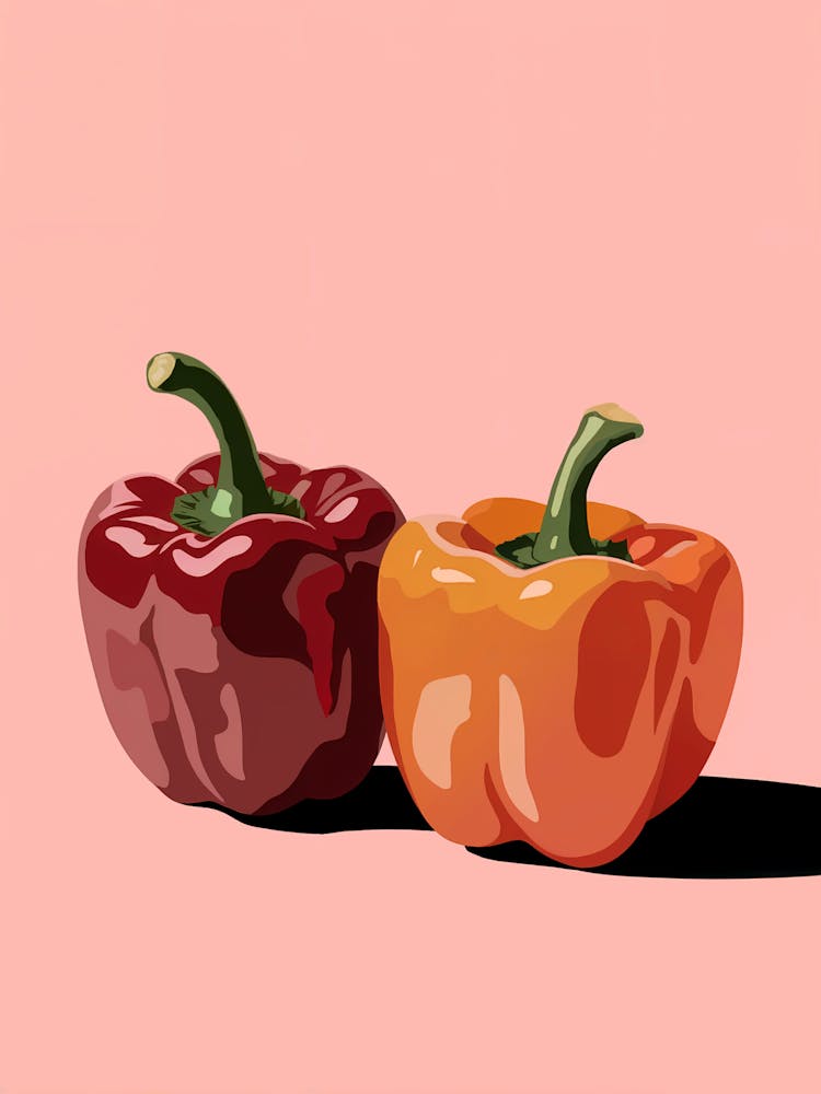 Two Peppers On A Pink Background