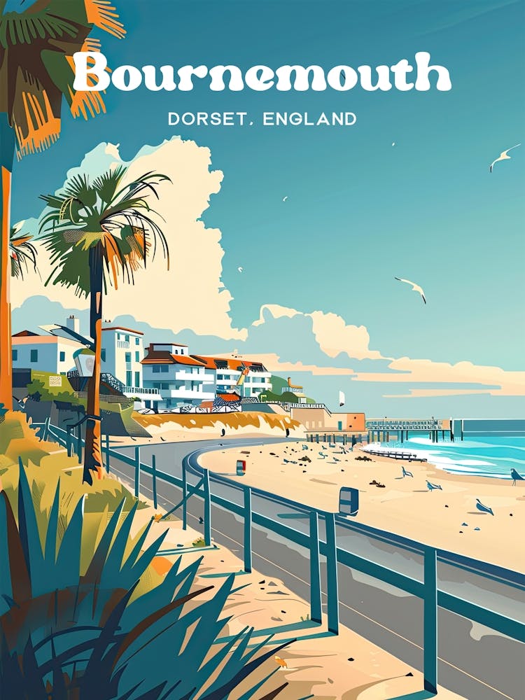 Bournemouth Dorset Seaside Travel Art Illustration