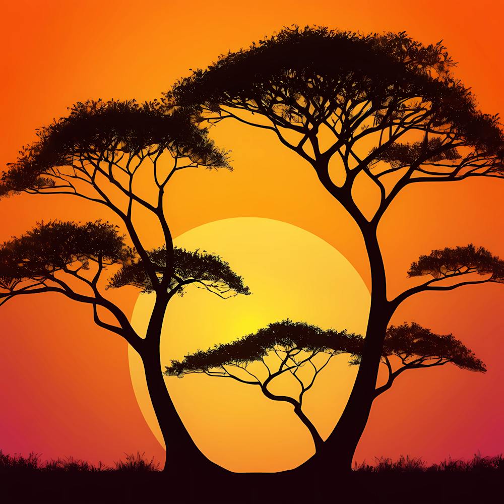 Silhouette Of African Trees At Sunset