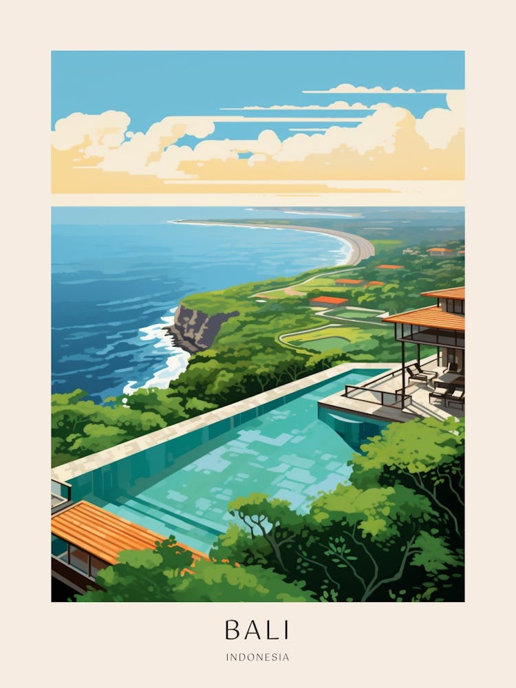 Bali, Indonesia 2 Midcentury Modern Pool Poster