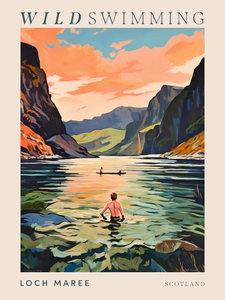 Wild Swimming At Loch Maree Scotland 1 Poster