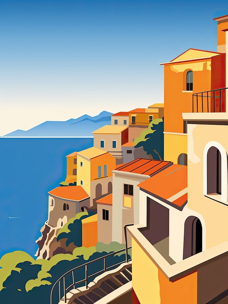 Amalfi Coast, Italy, Bold Outlines 3