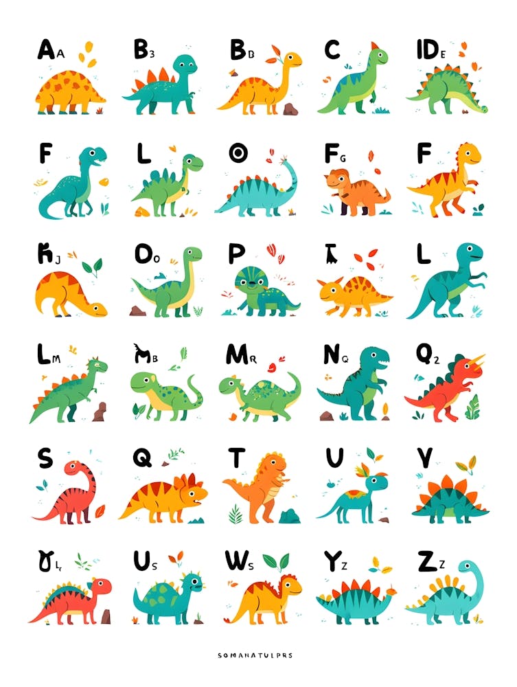 Educational Dinosaur Alphabet Chart Print - Colorful ABCs for Kids
