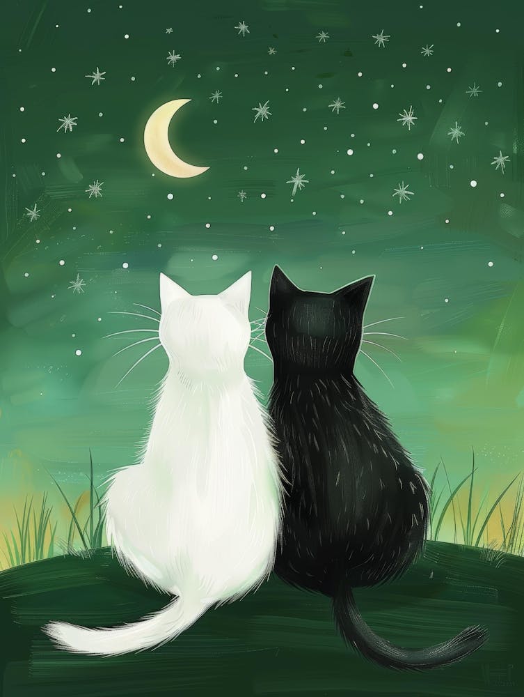 Two Cats Looking At The Moon 3