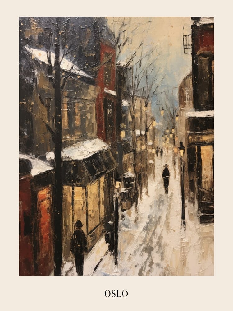 Vintage Winter Painting Poster Oslo Norway 1
