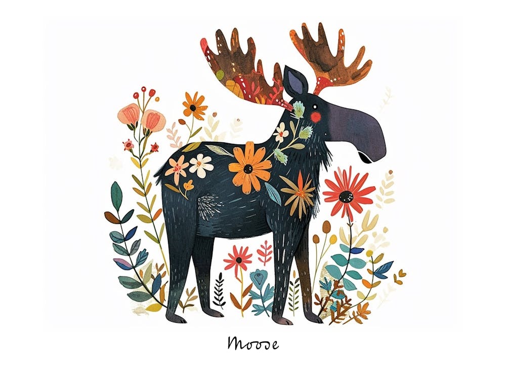 Little Floral Moose 3 Poster