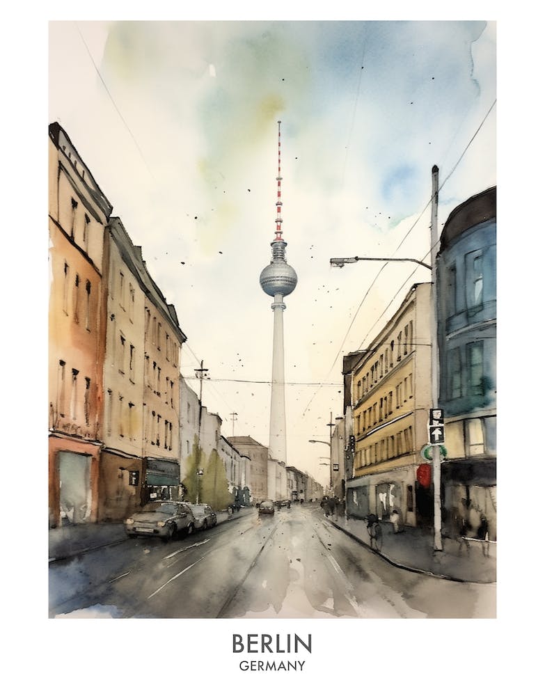 Berlin Germany - Affiche de voyage à l'aquarelle 2