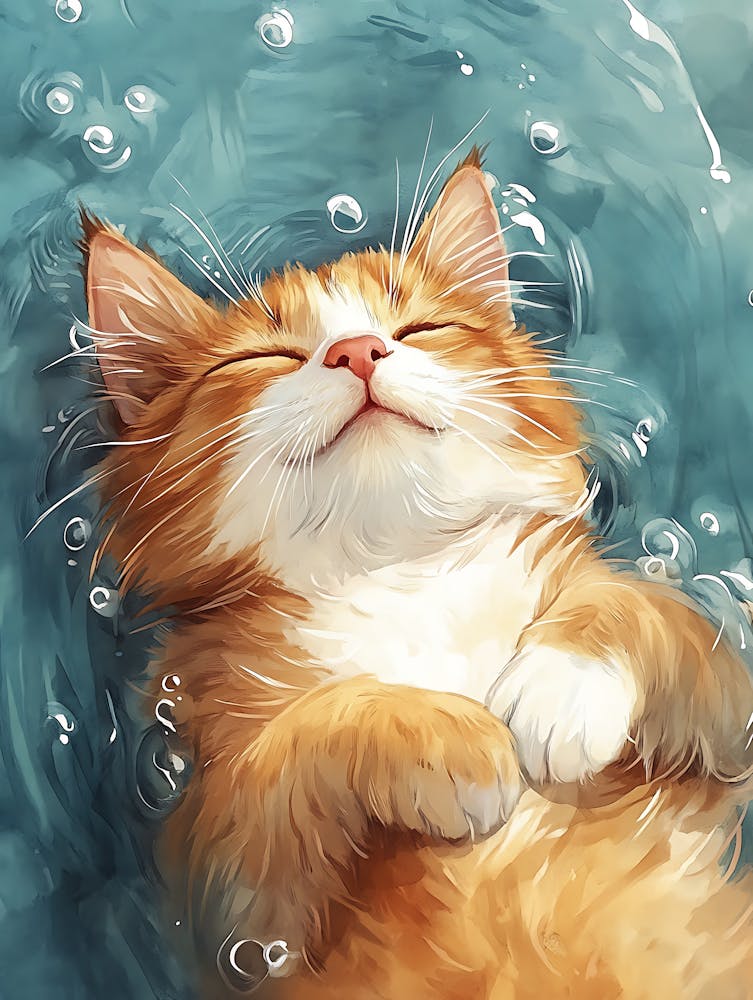 Happy Orange Cat Floating on Water 8