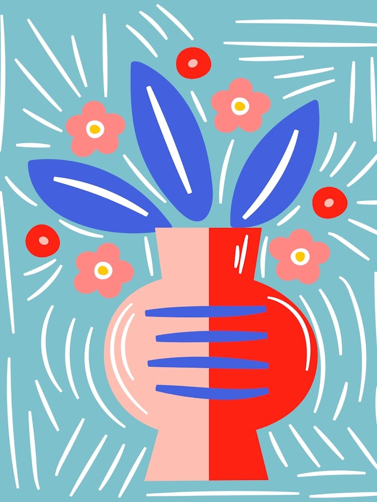 Boho Matisse Style Vase With Flowers