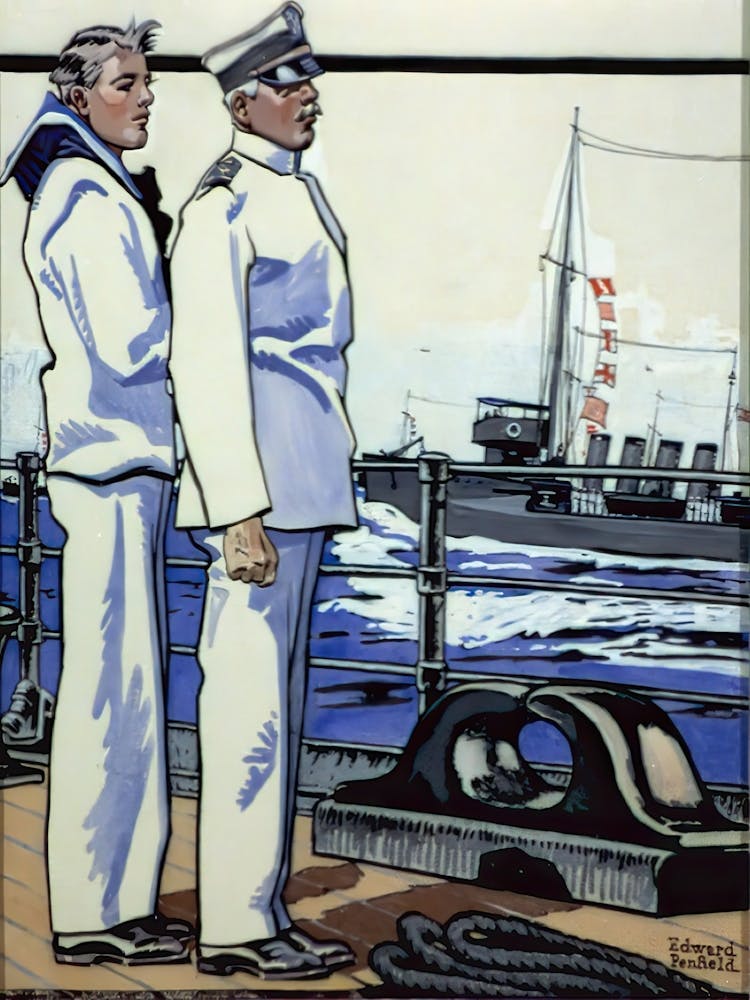 Sailor And Officer Standing On Deck (1917), Edward Penfield