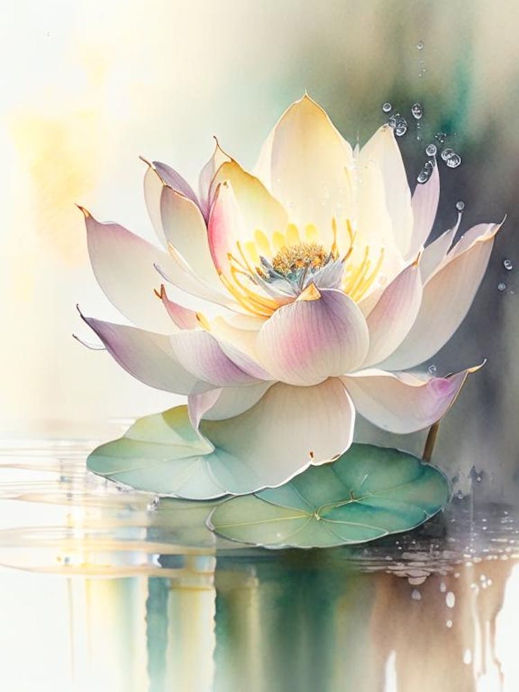 Blooming Lotus Flower In Lake Storybook Watercolour 6