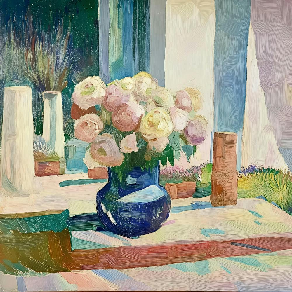 Roses In A Blue Vase 1