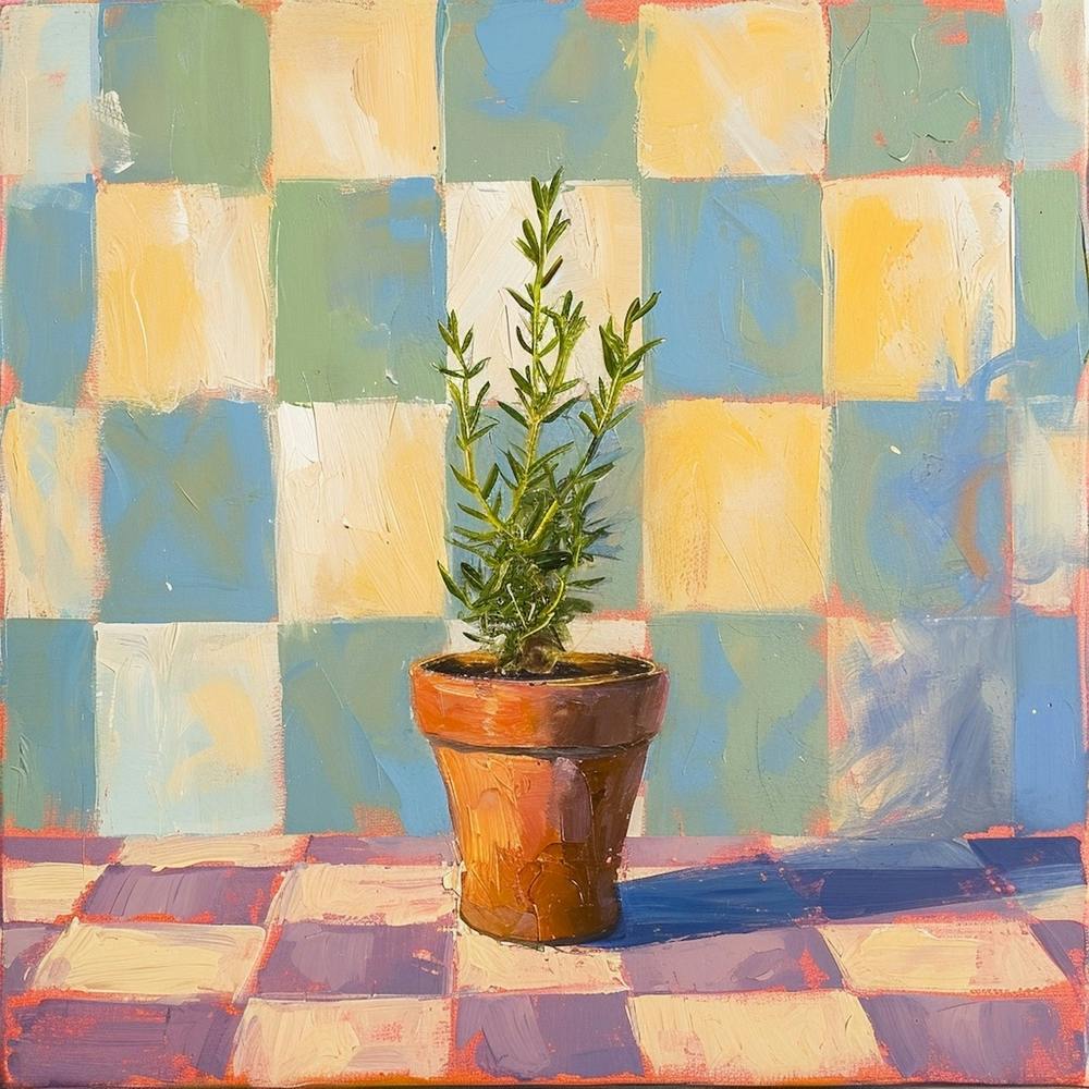 Potted Herb Pastel Checkerboard 3
