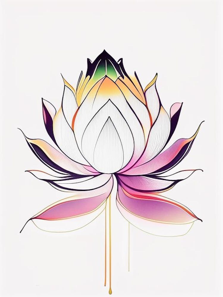 Lotus Flower, Buddhist Symbol Abstract Line Drawing 5
