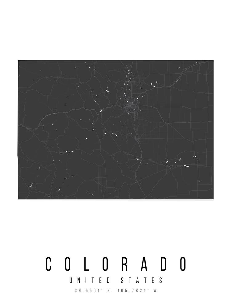 Colorado Mono Black And White Modern Minimal Street Map