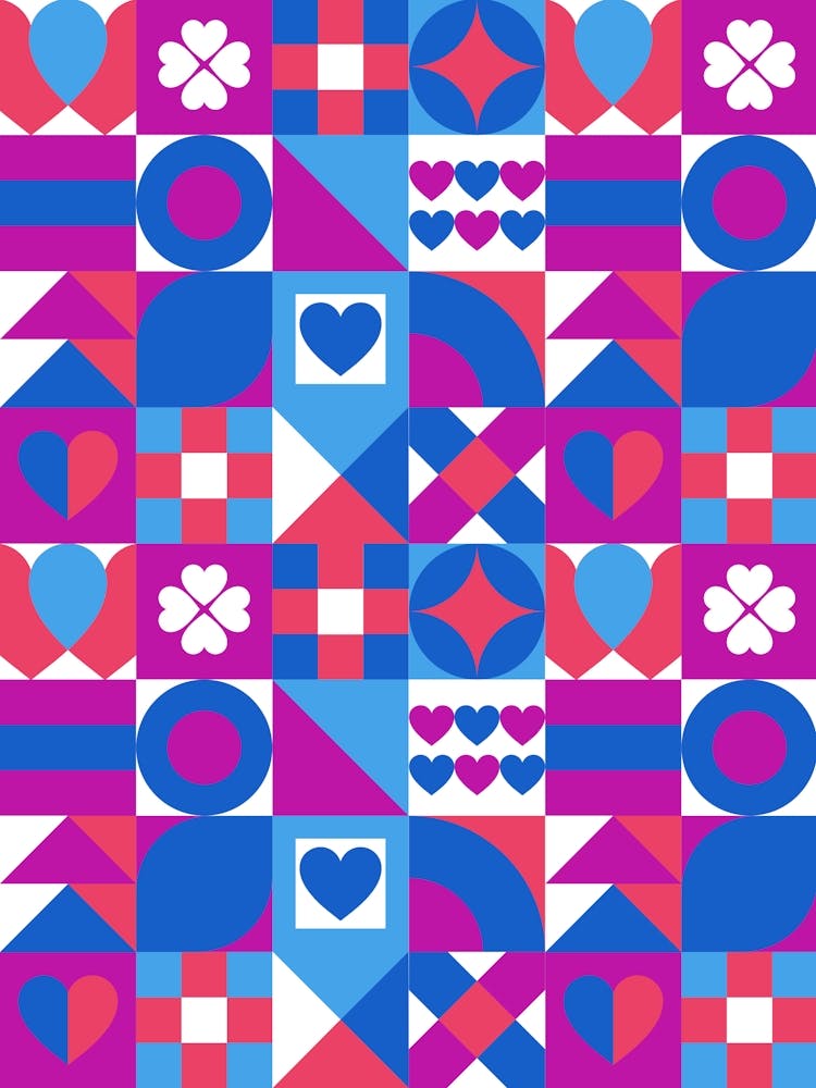 St. Valentines Day geometric neon synthwave pattern (red and blue) - abstract poster