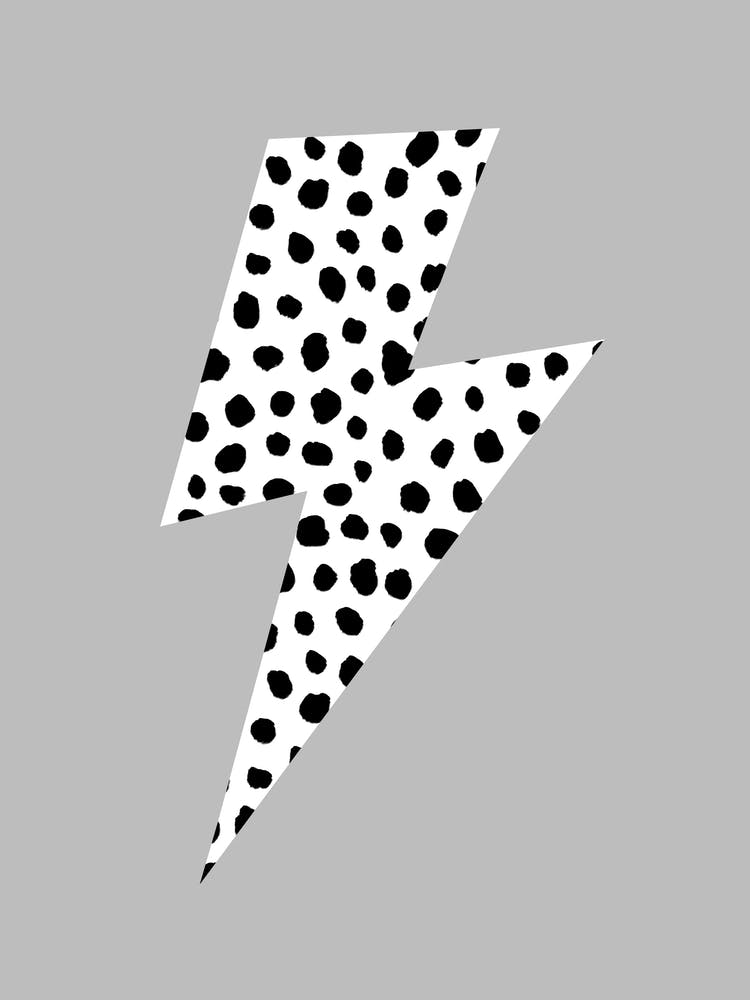 Lightning Bolt Black and White Spotty on Grey