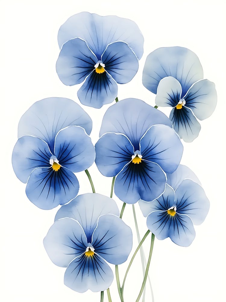 Painterly Blue Botanical Swirl