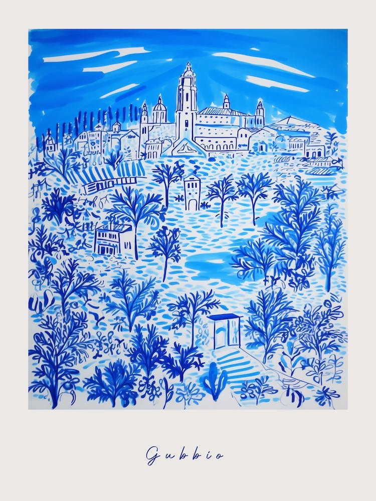 Gubbio Italy Blue Drawing Poster