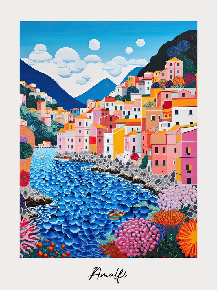 Plakat von Amalfi, Italien, Illustration im Pop-Art-Stil 3