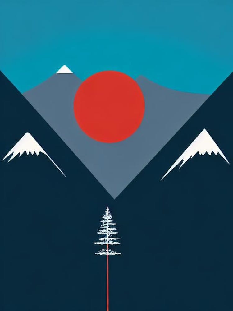 Niseko, Japan Modern Illustration Skiing Poster