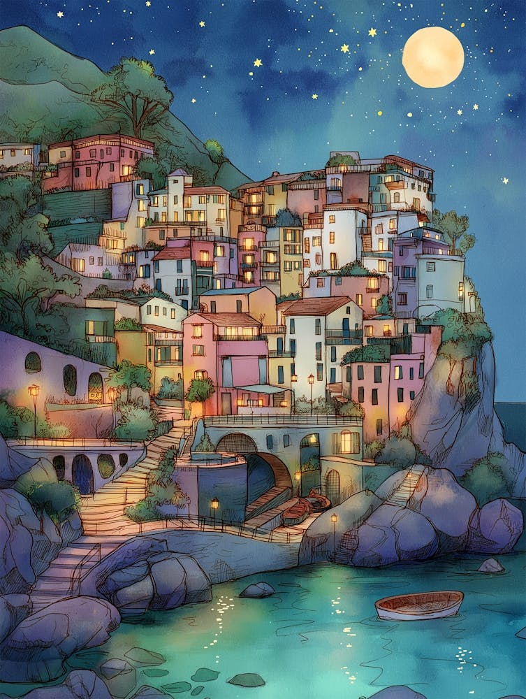 Positano, Italy, Italian Coast Watercolor
