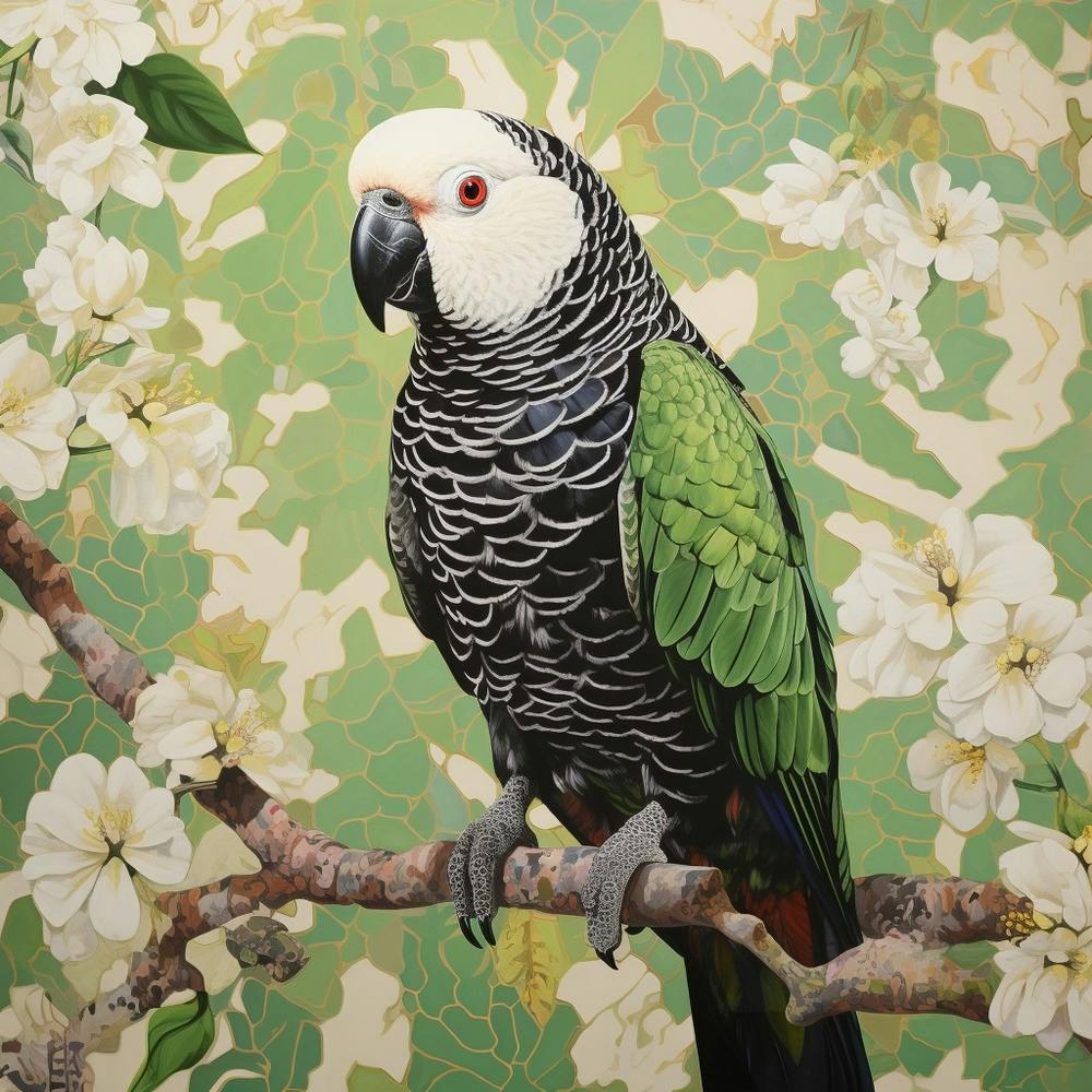 Ohara Koson Inspired Bird Painting Parrot 4 Square