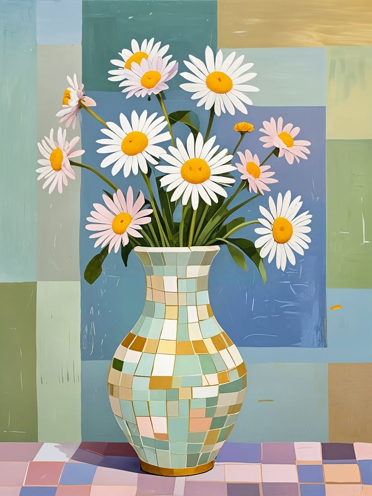 Daisies In A Mosaic Vase no1